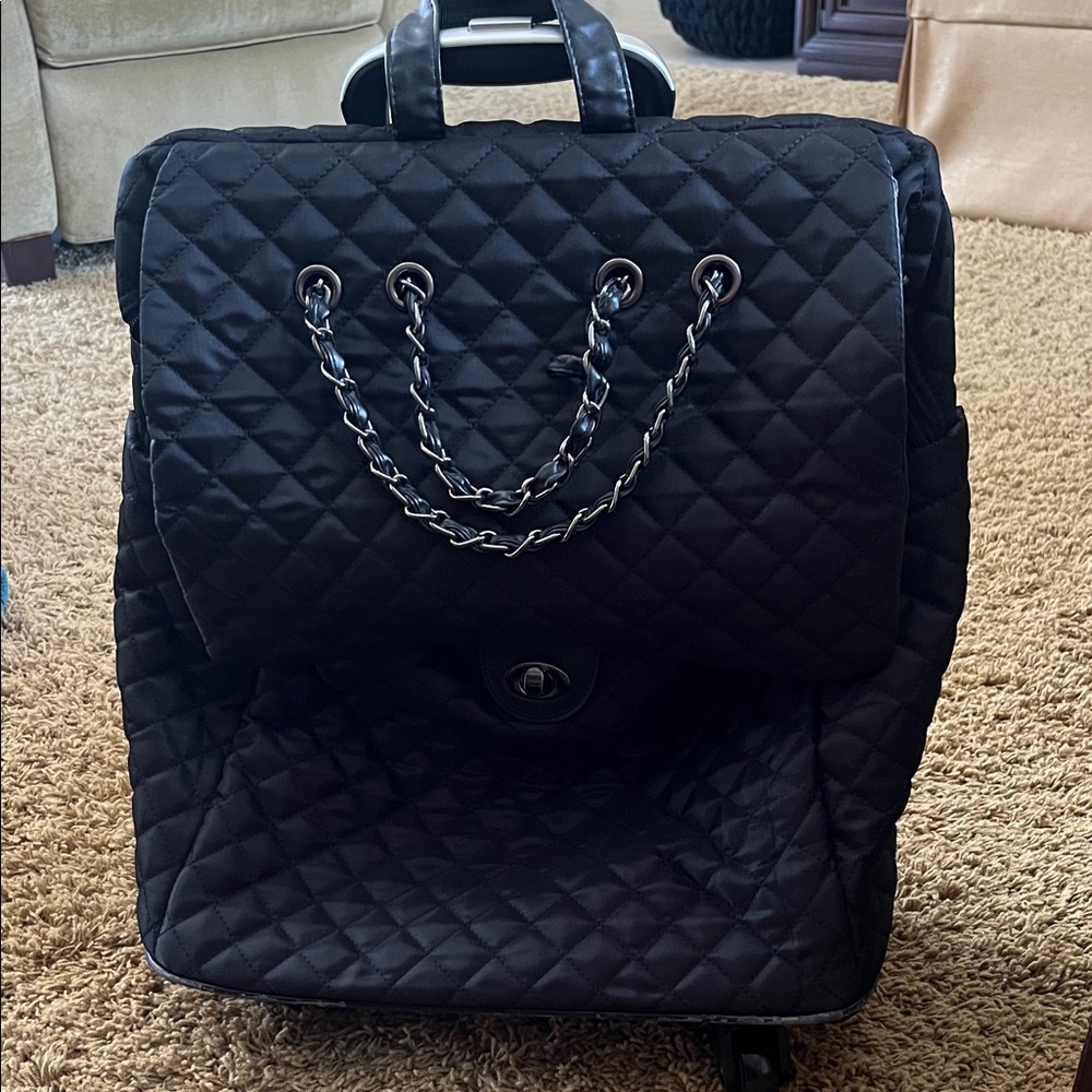 Quilted Black Backpack with Chain Detail never used